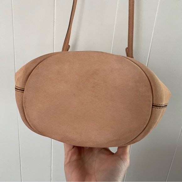 J Crew Blush Pink Suede Bracelet Bucket Crossbody Gold Italian Leather Frankie - Picture 8 of 16